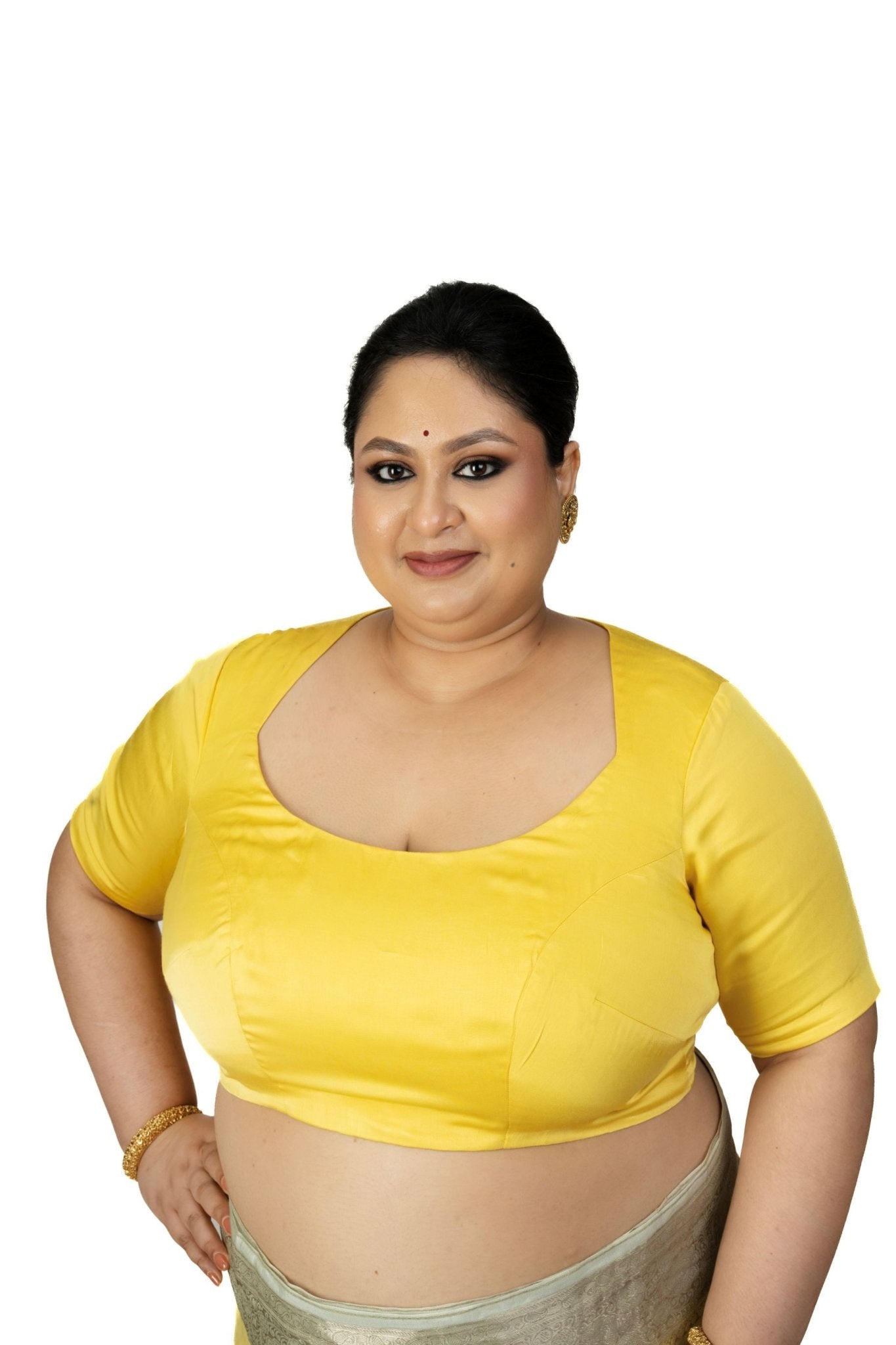 Yellow Sleeveless Plus Size U Neckline Saree Blouse - image 1