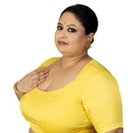 Yellow Sleeveless Plus Size U Neckline Saree Blouse - Anvi Couture