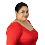 Red Plus Size Saree Blouse with U Neckline and Elbow Sleeves - Anvi Couture