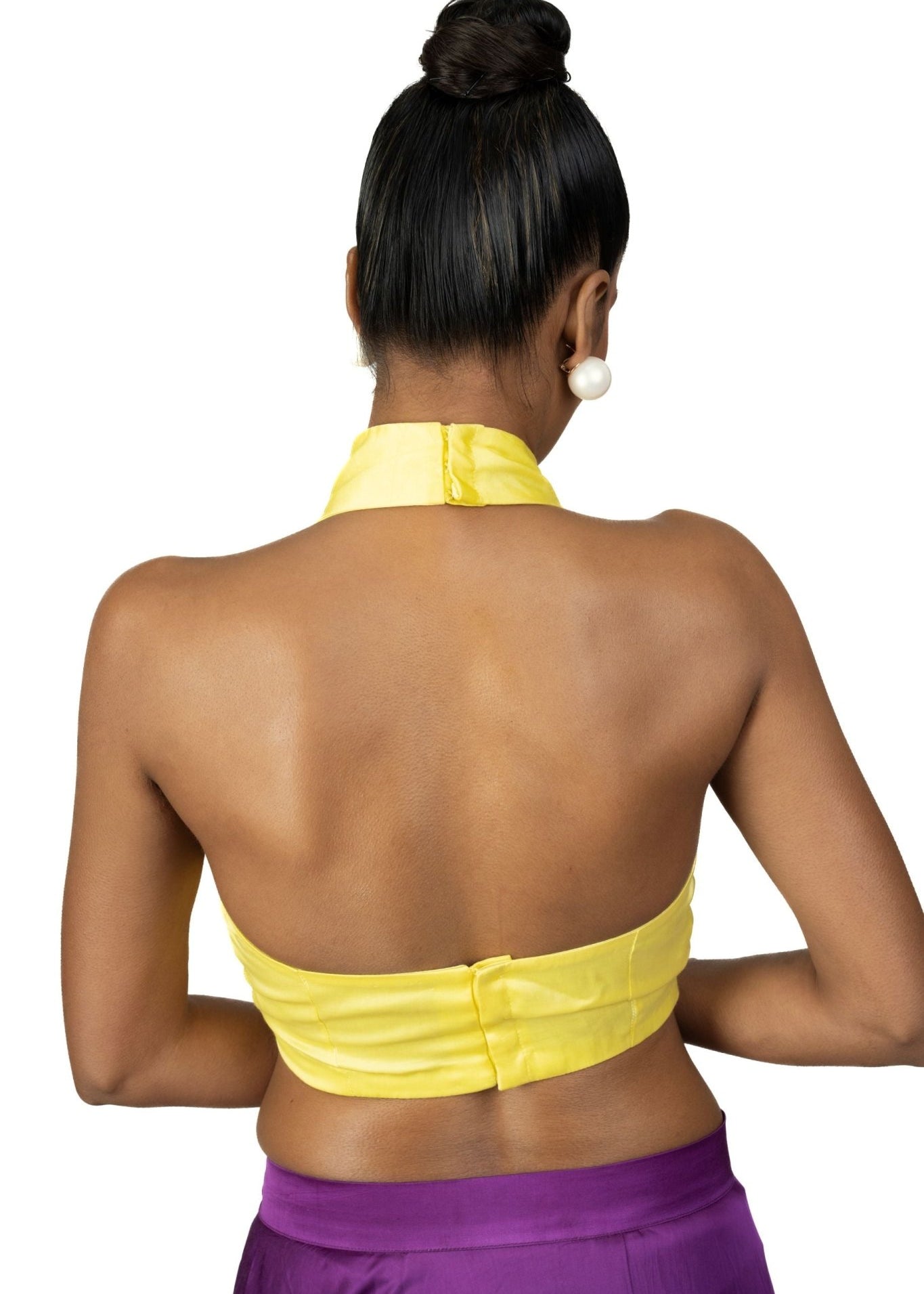 Yellow Halter Neck Blouse in Crepe Silk - Anvi Couture