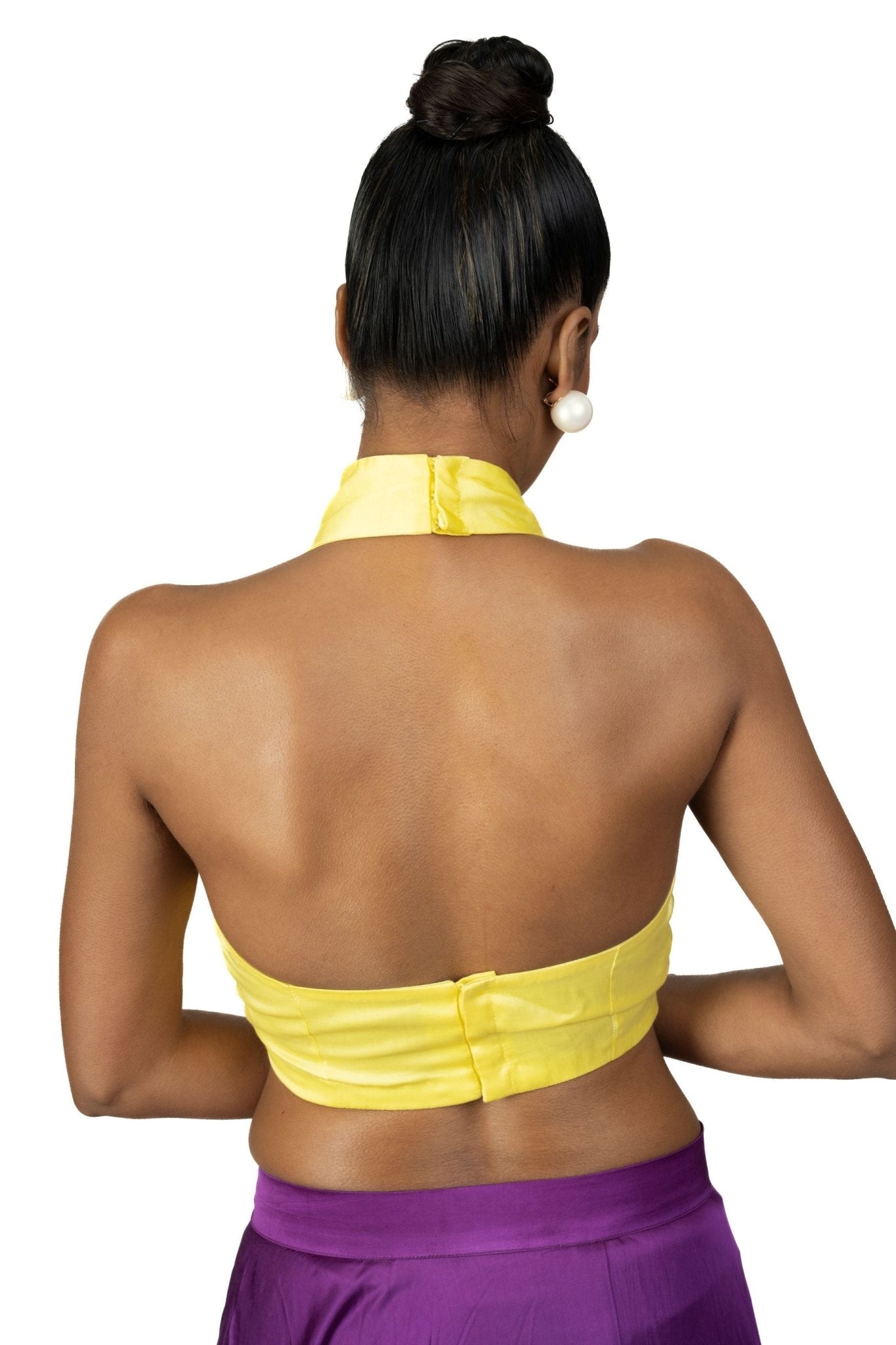 Yellow Halter Neck Blouse in Crepe Silk - image 4