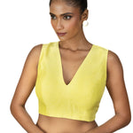 Yellow V Neck Sleeveless Blouse in Raw Silk - image 1