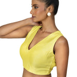 Yellow V Neck Sleeveless Blouse in Raw Silk - image 3