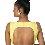 Yellow V Neck Sleeveless Blouse in Raw Silk - image 4