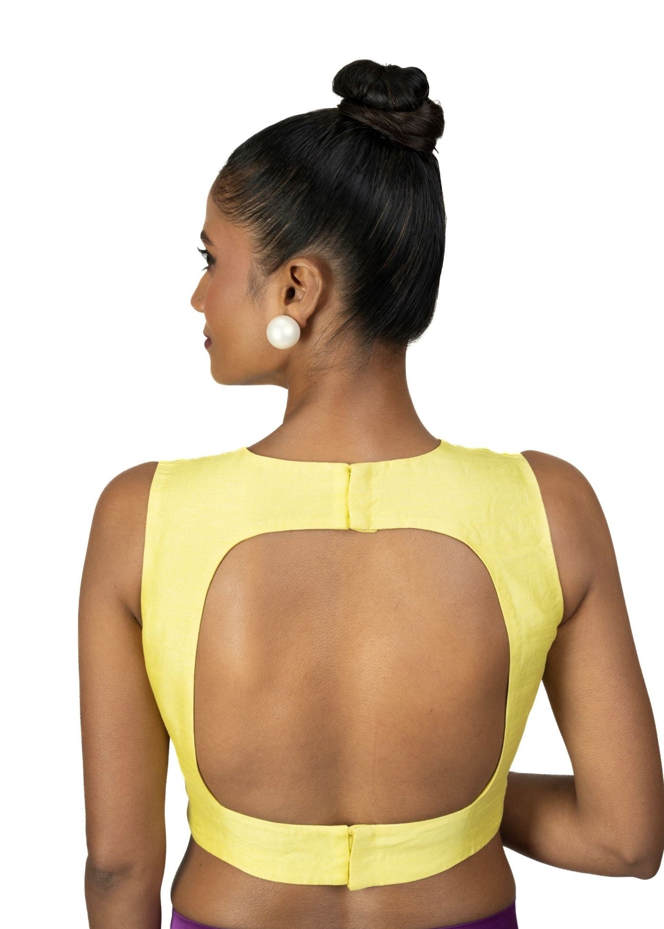 Yellow V Neck Sleeveless Blouse in Raw Silk - Anvi Couture
