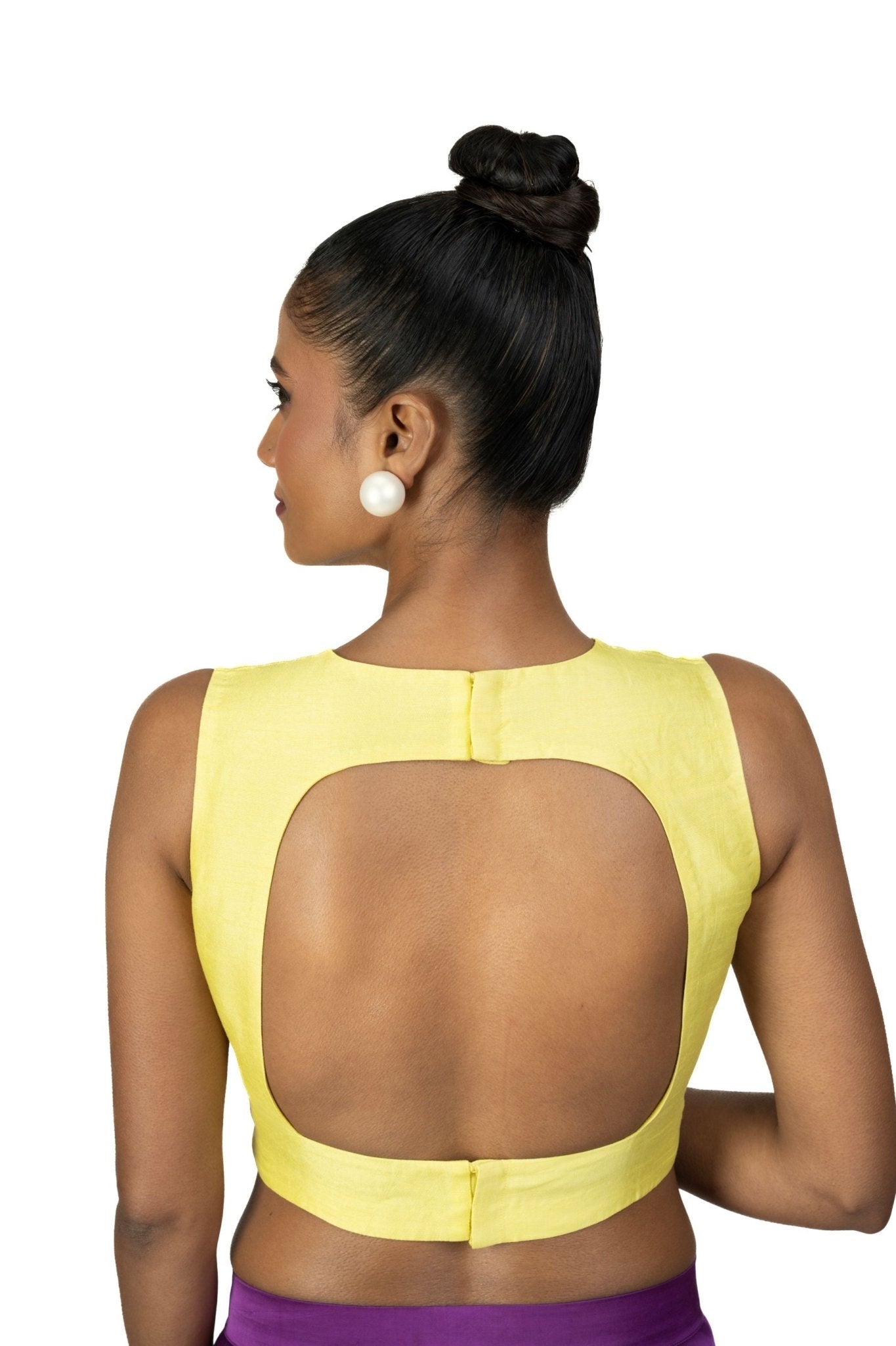 Yellow V Neck Sleeveless Blouse in Raw Silk - Anvi Couture