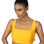 Mustard Yellow Square Neck Sleeveless Blouse - Anvi Couture
