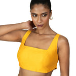Mustard Yellow Square Neck Sleeveless Blouse - Anvi Couture