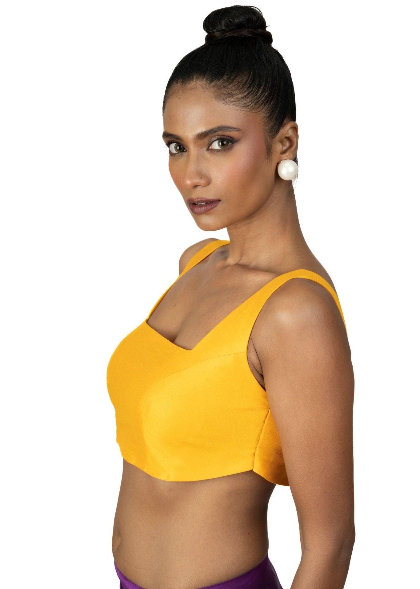 Mustard Yellow Square Neck Sleeveless Blouse - Anvi Couture
