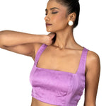 Light Purple Broad Square Neck Sleeveless Blouse - Anvi Couture