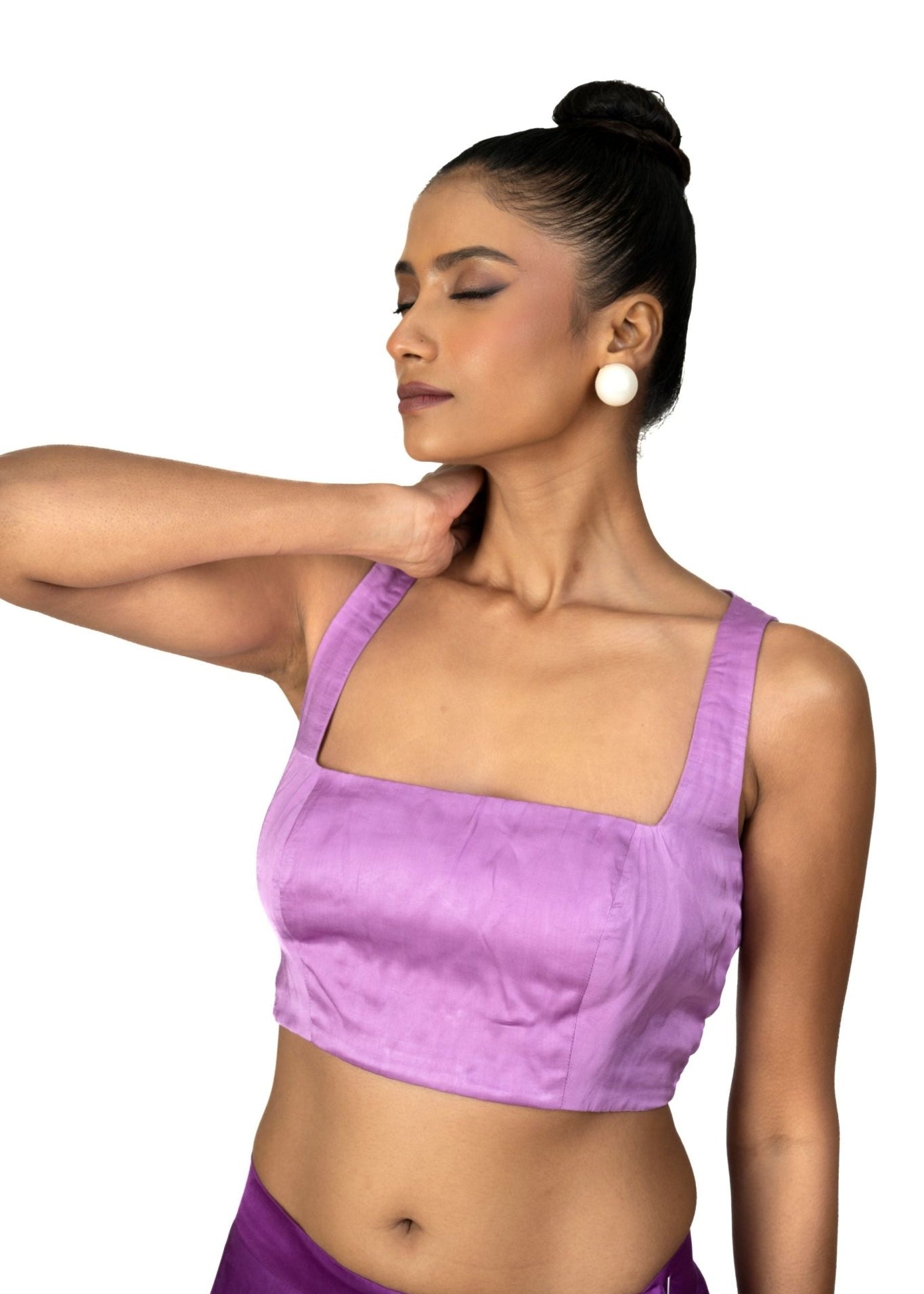 Light Purple Broad Square Neck Sleeveless Blouse - Anvi Couture