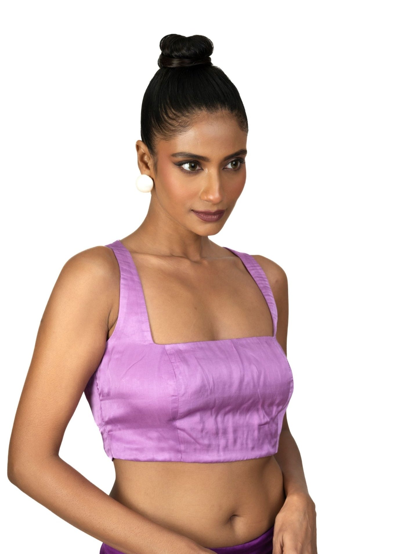 Light Purple Broad Square Neck Sleeveless Blouse - Anvi Couture