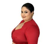 Maroon Diamond Neck Plus Size Saree Blouse with Elbow Sleeves - Anvi Couture