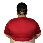 Maroon Diamond Neck Plus Size Saree Blouse with Elbow Sleeves - Anvi Couture