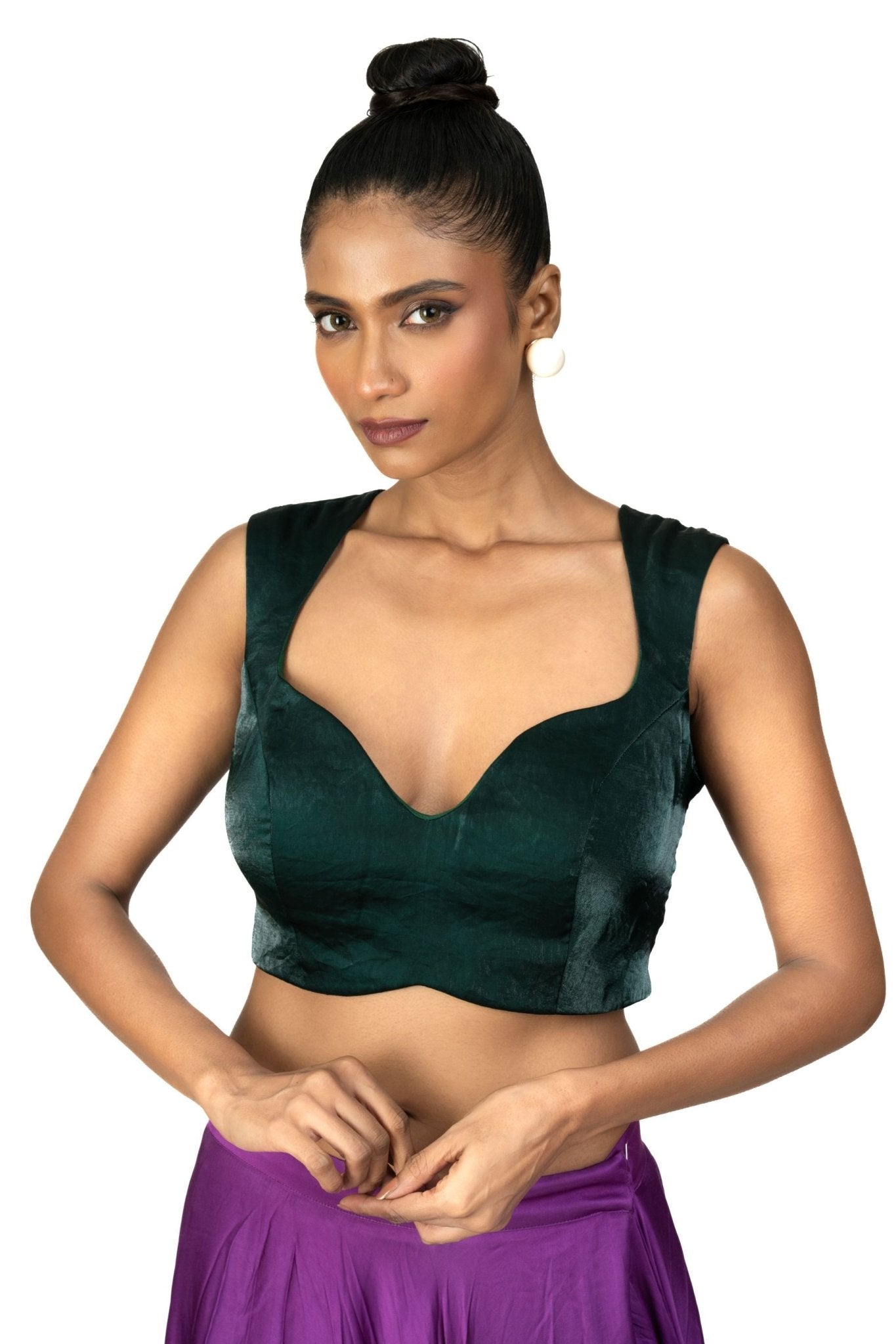 Dark Green Queen Anne Sleeveless Blouse in Silk Organza - image 1