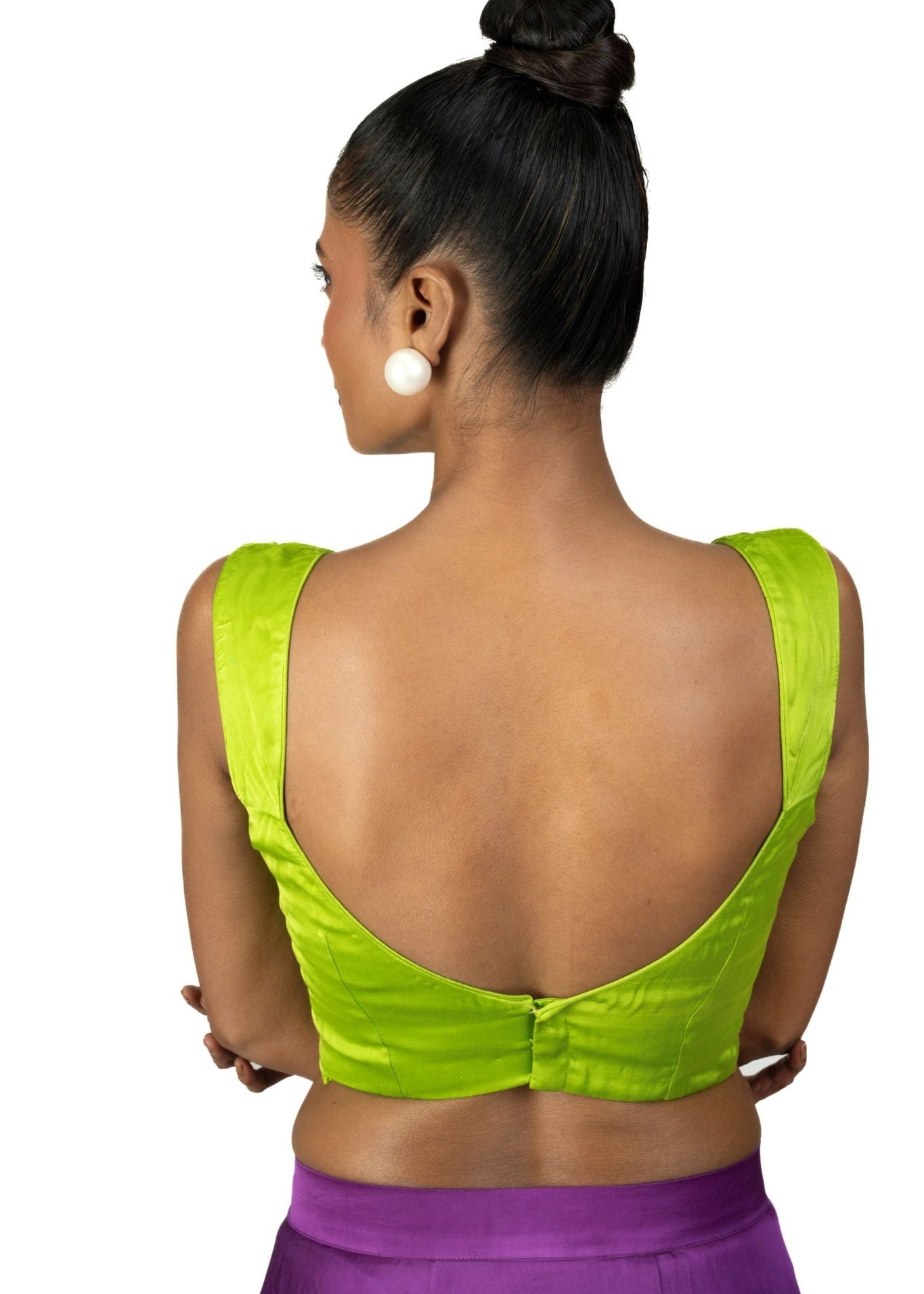 Light Green Queen Anne Sleeveless Blouse - Anvi Couture