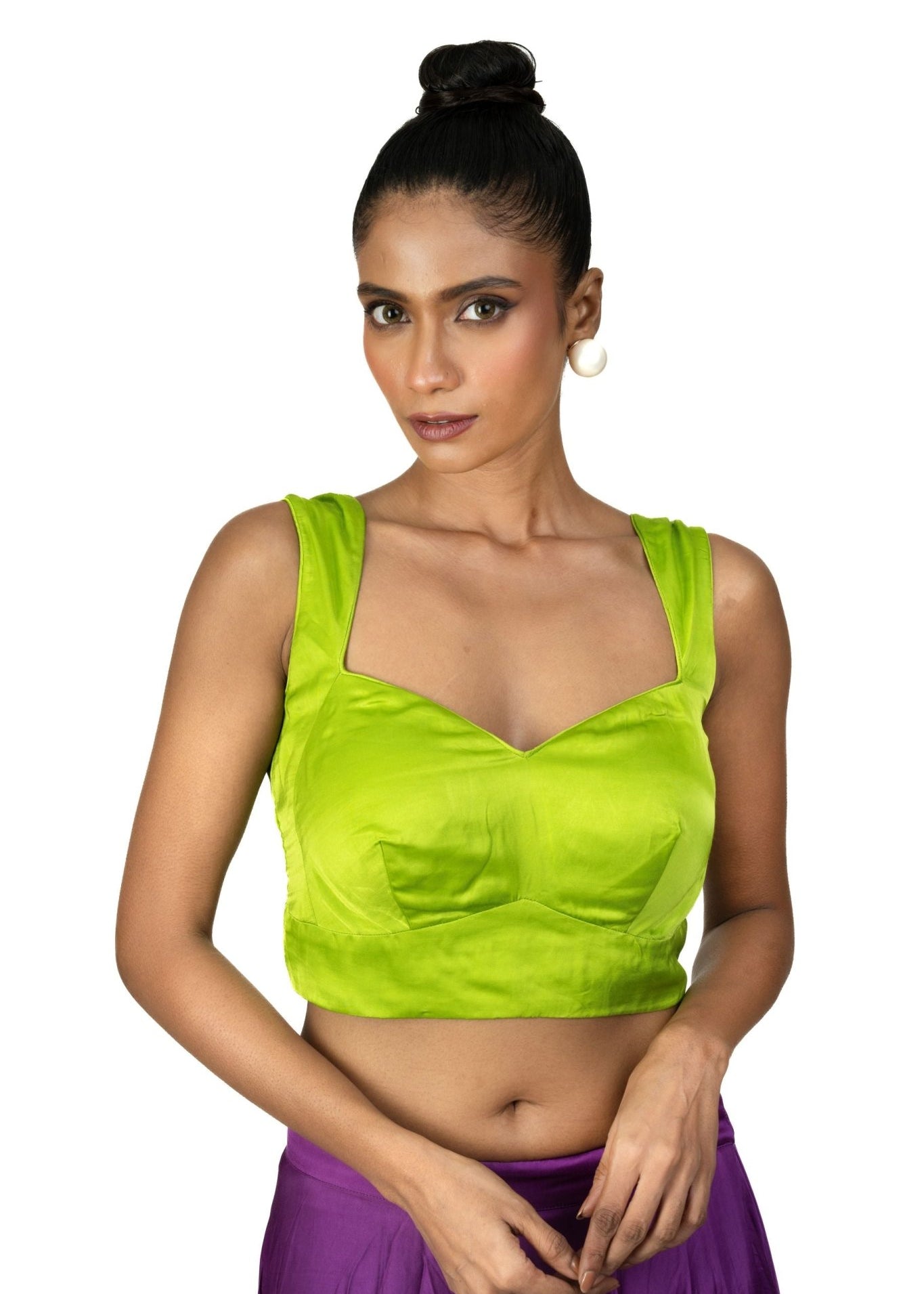 Light Green Queen Anne Sleeveless Blouse - Anvi Couture