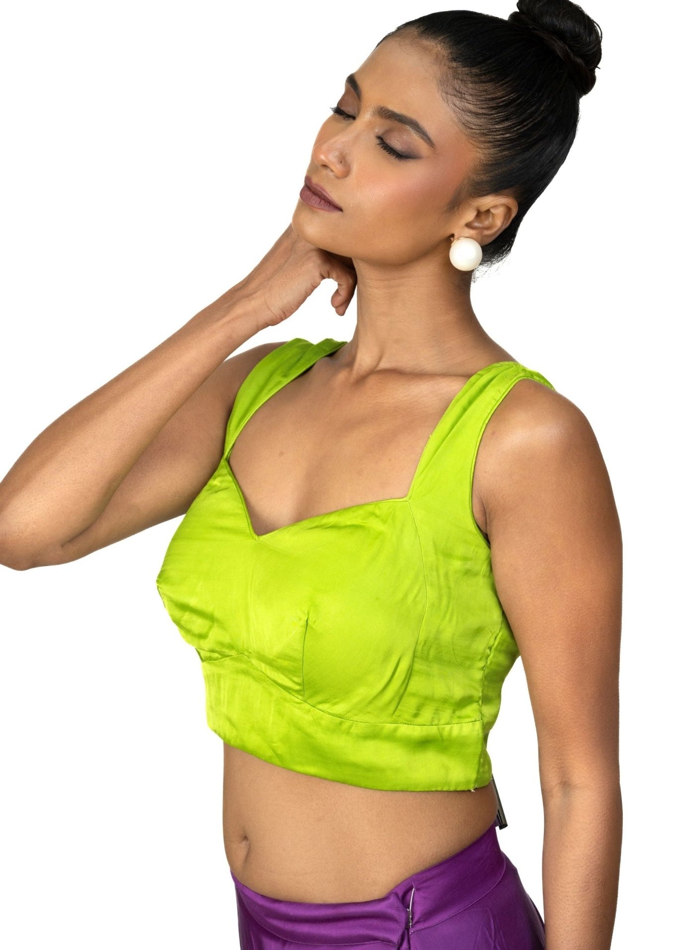 Light Green Queen Anne Sleeveless Blouse - Anvi Couture