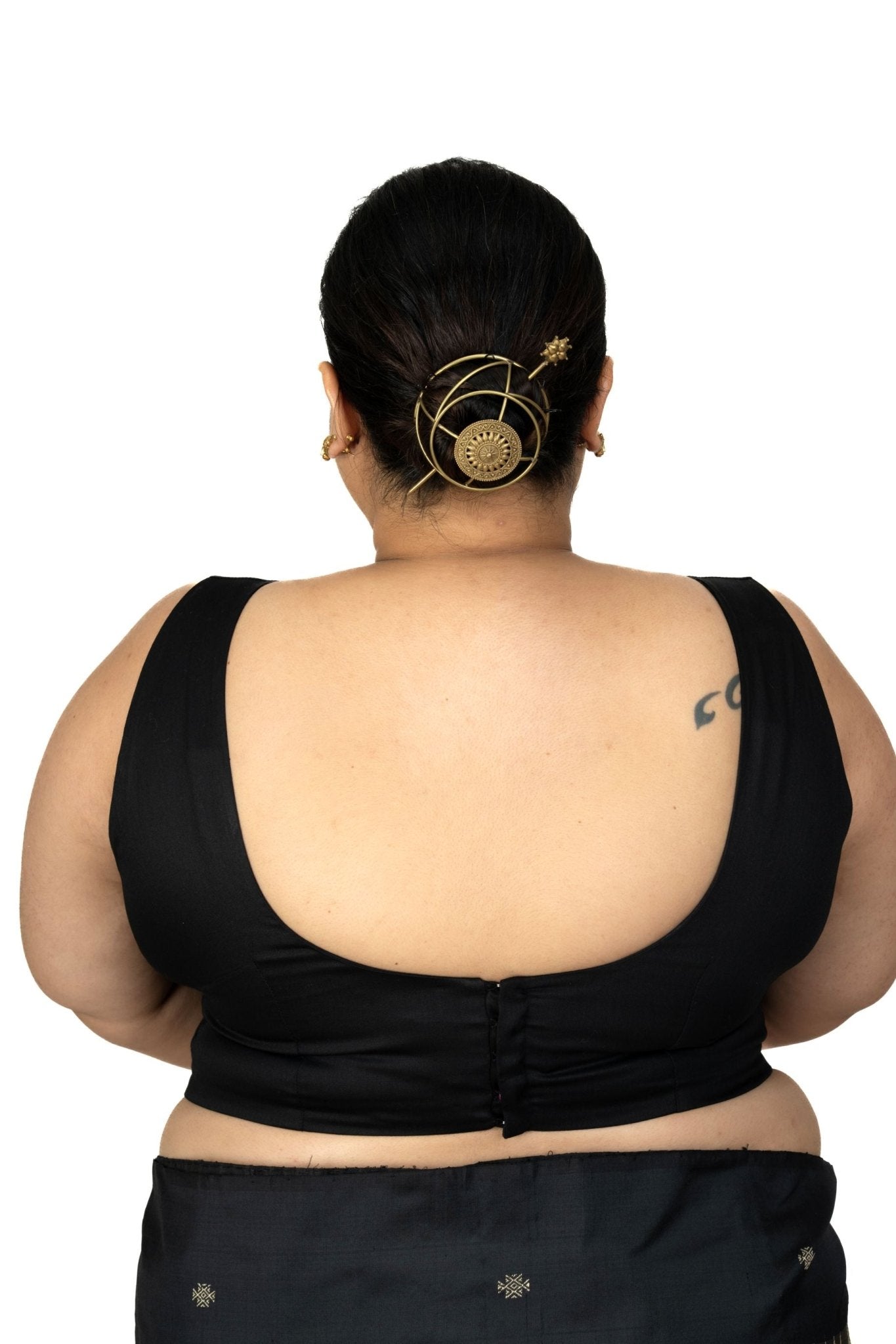 Black V Neck Plus Size Sleeveless Saree Blouse - Anvi Couture