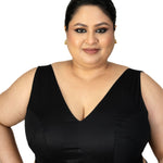 Black V Neck Plus Size Sleeveless Saree Blouse - image 1