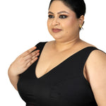 Black V Neck Plus Size Sleeveless Saree Blouse - image 2