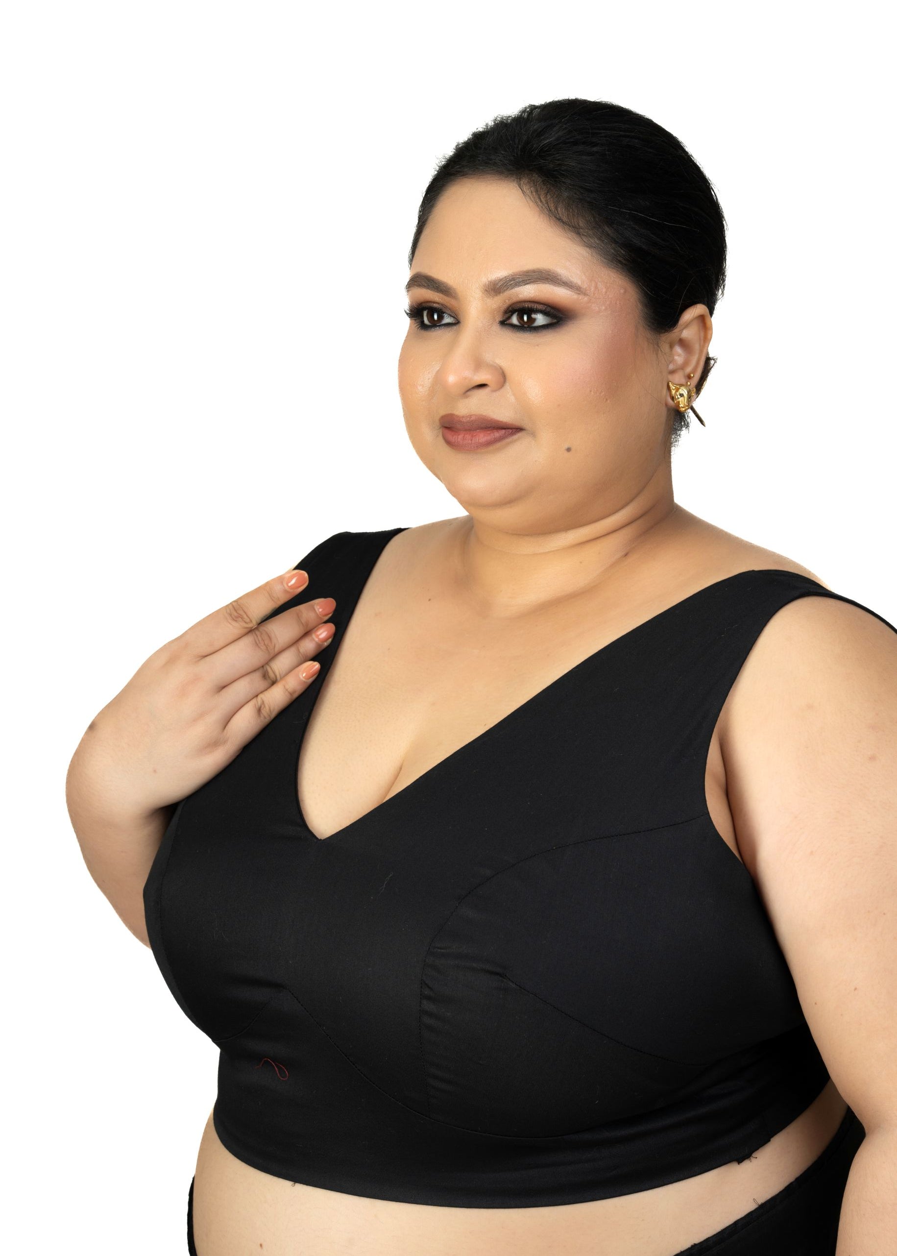 Black V Neck Plus Size Sleeveless Saree Blouse - image 2