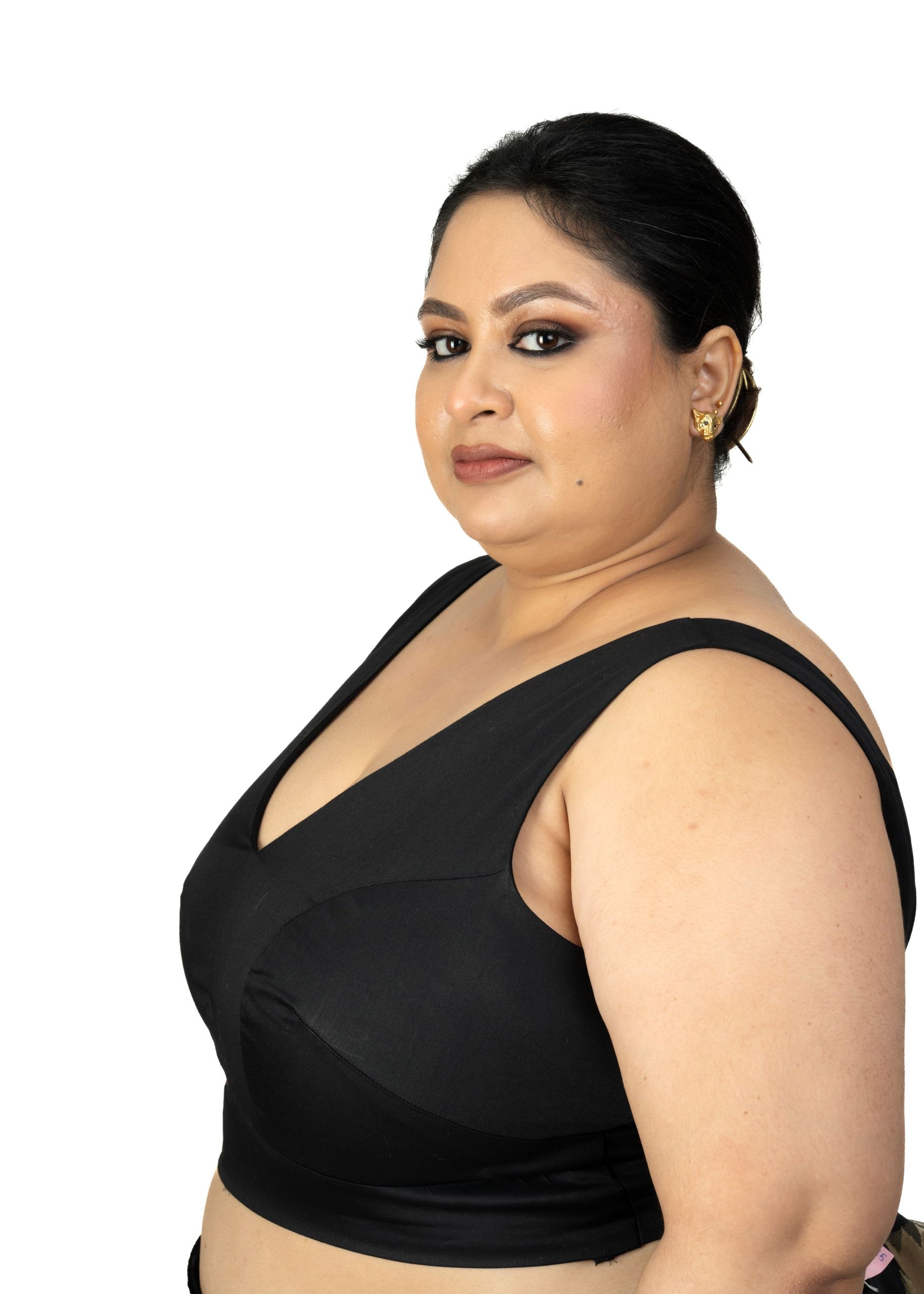 Black V Neck Plus Size Sleeveless Saree Blouse - image 3