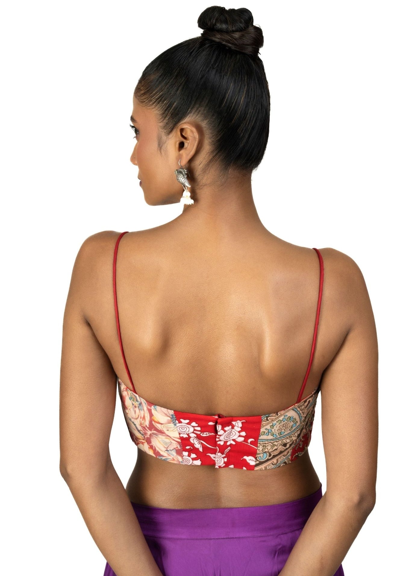 Red Multicolor Cotton Printed Spaghetti Blouse - Anvi Couture
