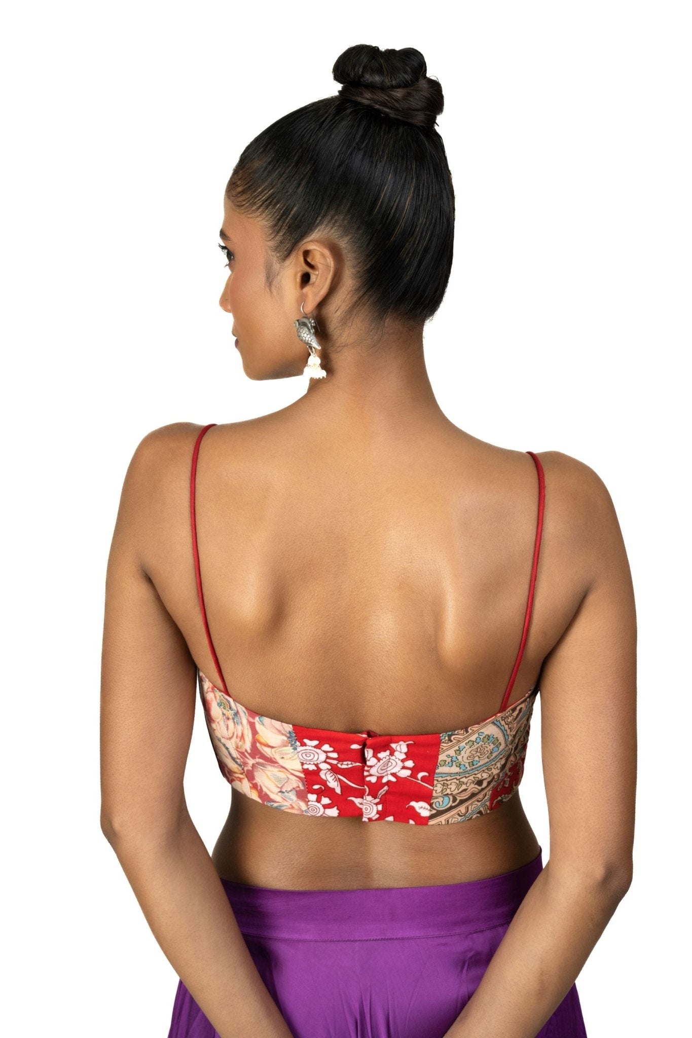 Red Multicolor Cotton Printed Spaghetti Blouse - Anvi Couture