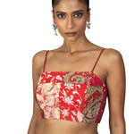Red Multicolor Cotton Printed Spaghetti Blouse - image 1