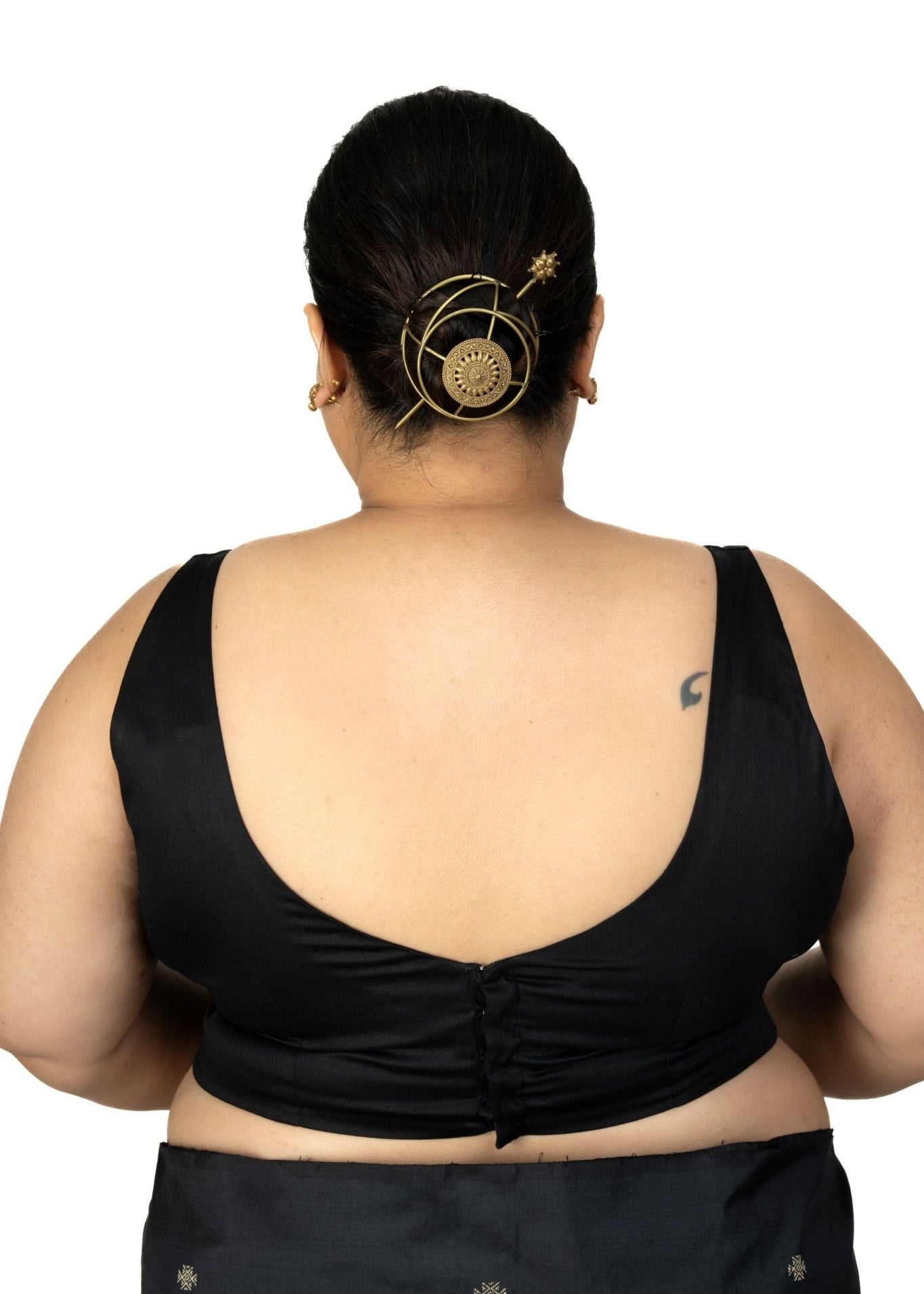Black Square Neck Plus Size Sleeveless Saree Blouse - Anvi Couture