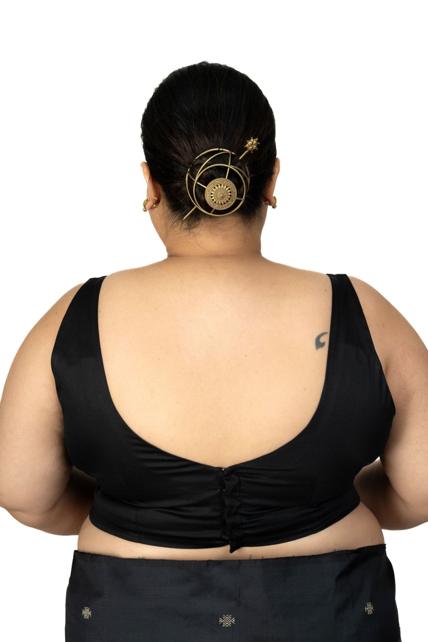 Black Square Neck Plus Size Sleeveless Saree Blouse - Anvi Couture