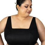 Black Square Neck Plus Size Sleeveless Saree Blouse - image 1