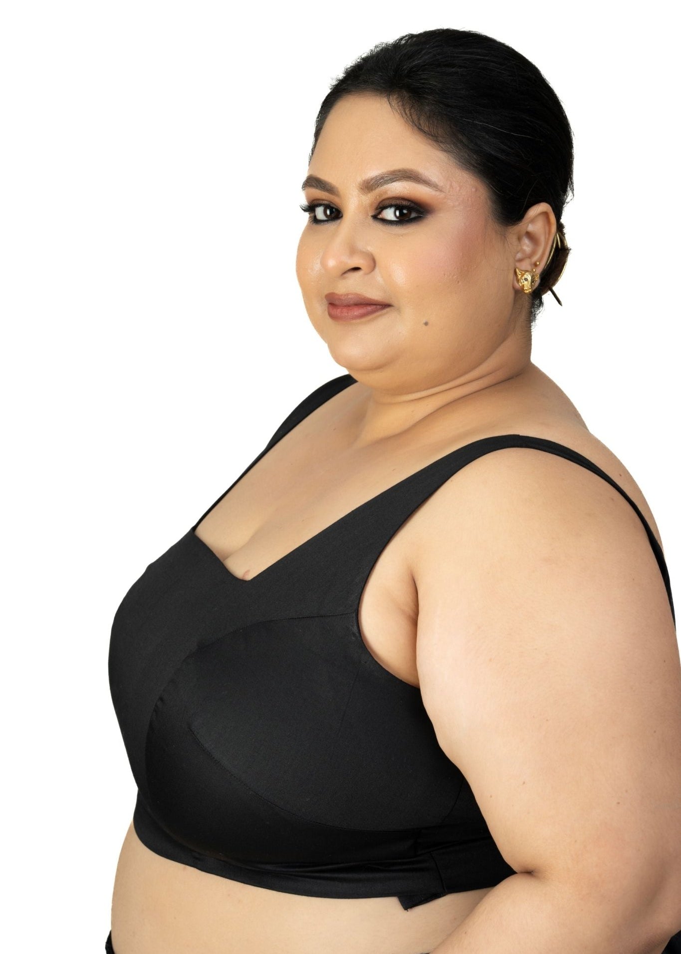 Black Square Neck Plus Size Sleeveless Saree Blouse - Anvi Couture