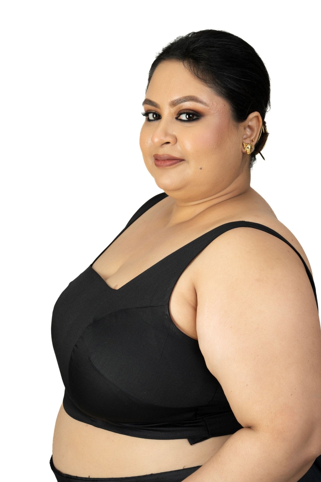 Black Square Neck Plus Size Sleeveless Saree Blouse - Anvi Couture