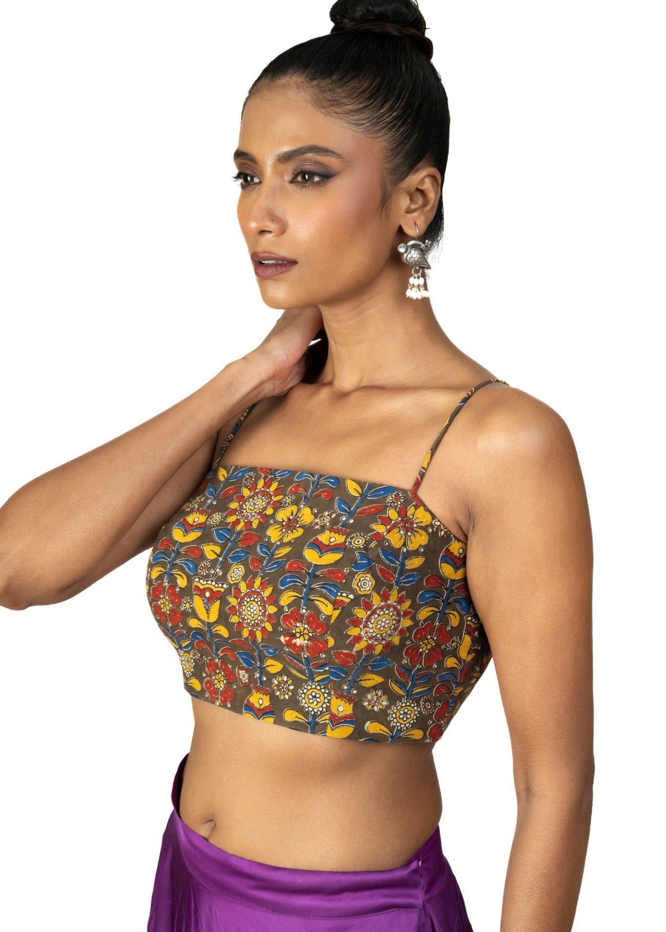 Kalamkari Multicolor Cotton Printed Spaghetti Blouse - Anvi Couture