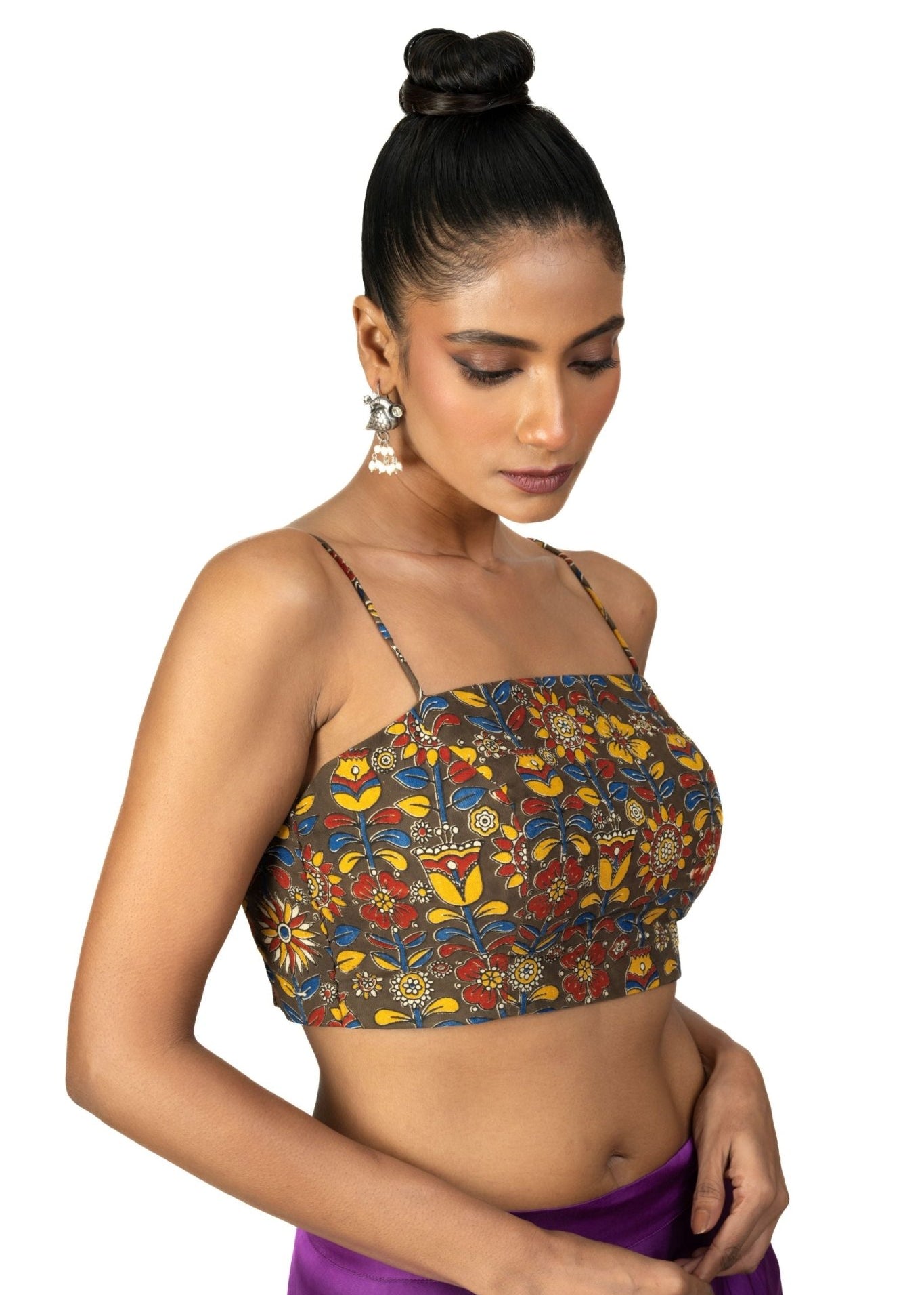Kalamkari Multicolor Cotton Printed Spaghetti Blouse - Anvi Couture