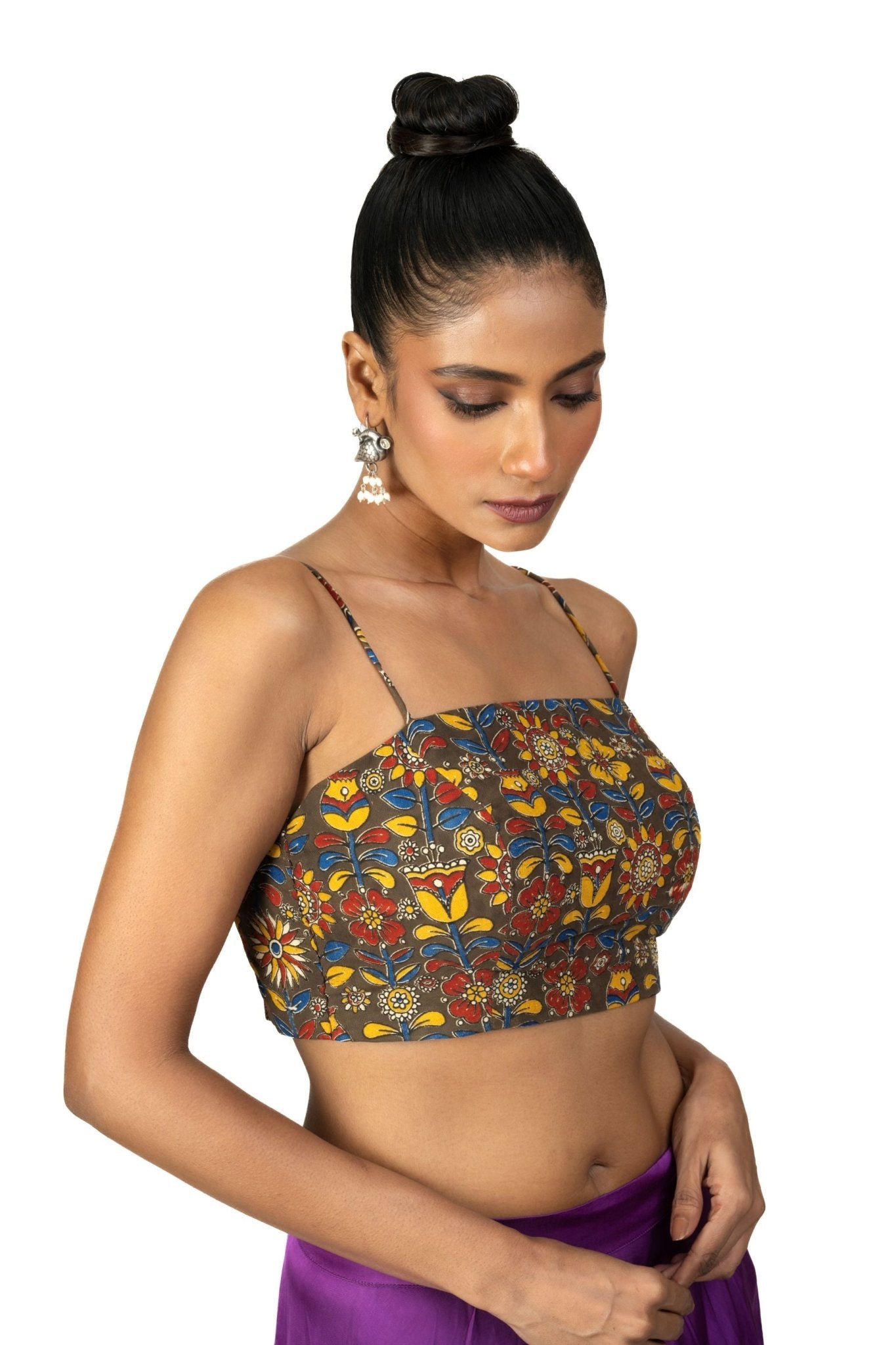 Kalamkari Multicolor Cotton Printed Spaghetti Blouse - Anvi Couture