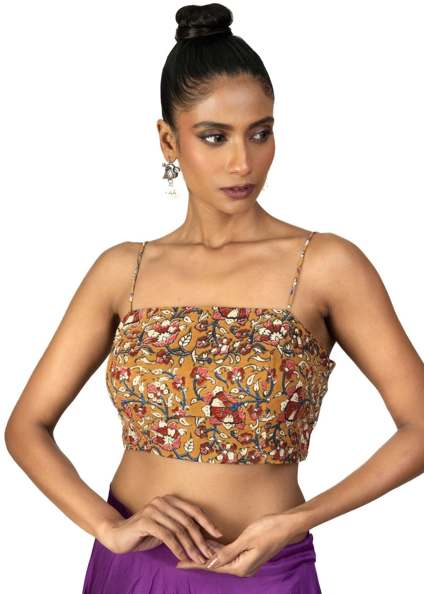 Multicolor Cotton Spaghetti Blouse With Back Closer - Anvi Couture