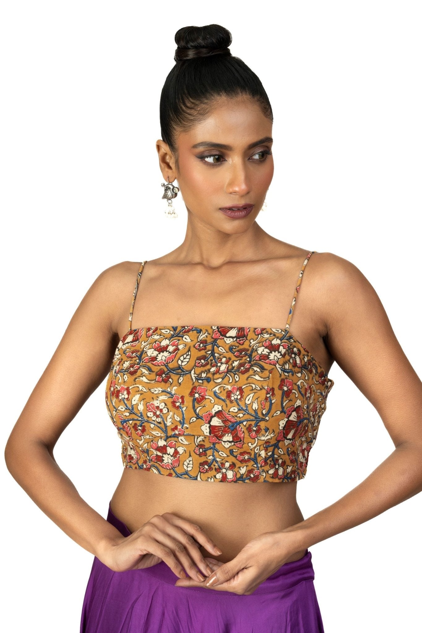 Multicolor Cotton Spaghetti Blouse With Back Closer - Anvi Couture