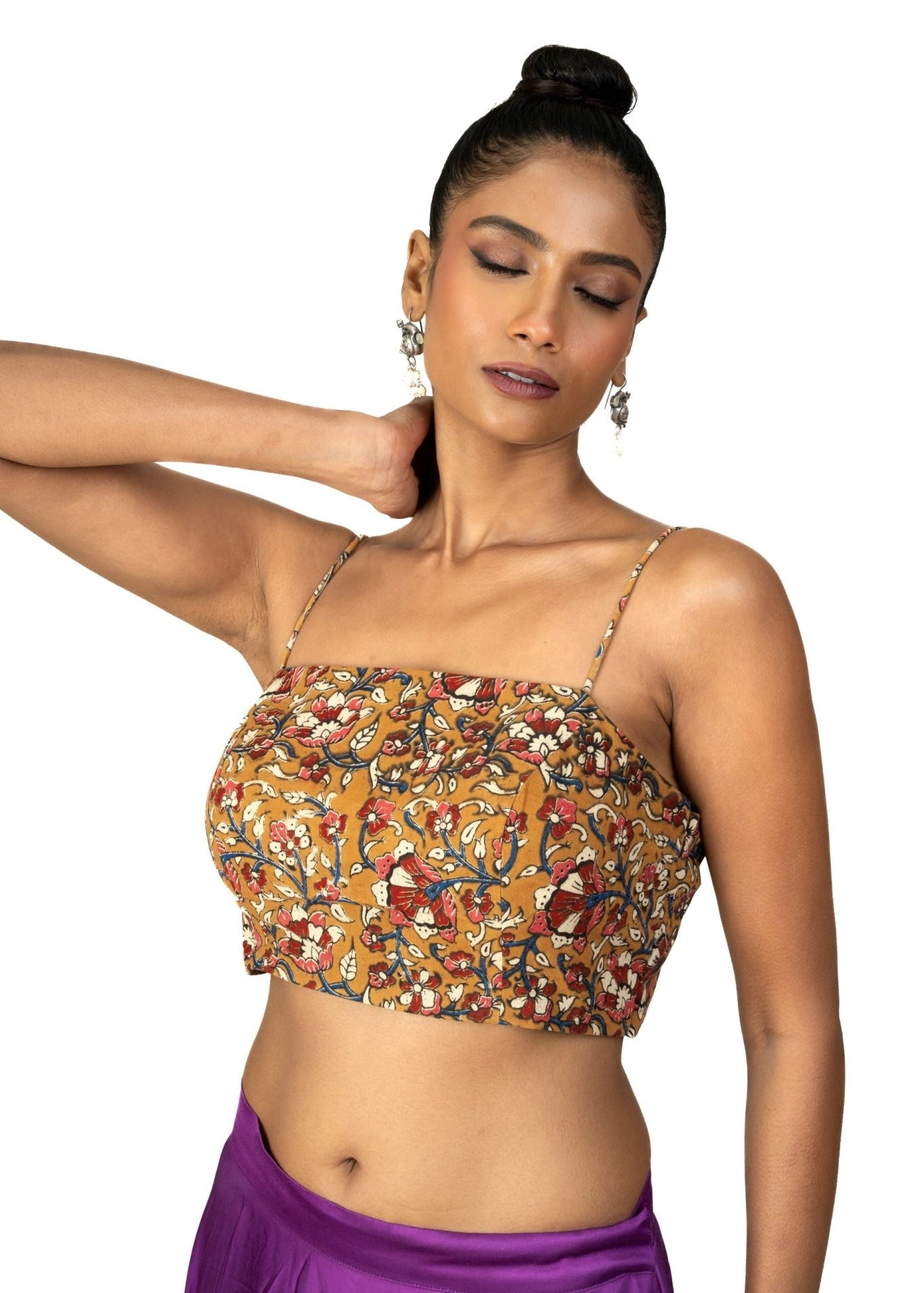 Multicolor Cotton Spaghetti Blouse With Back Closer - Anvi Couture