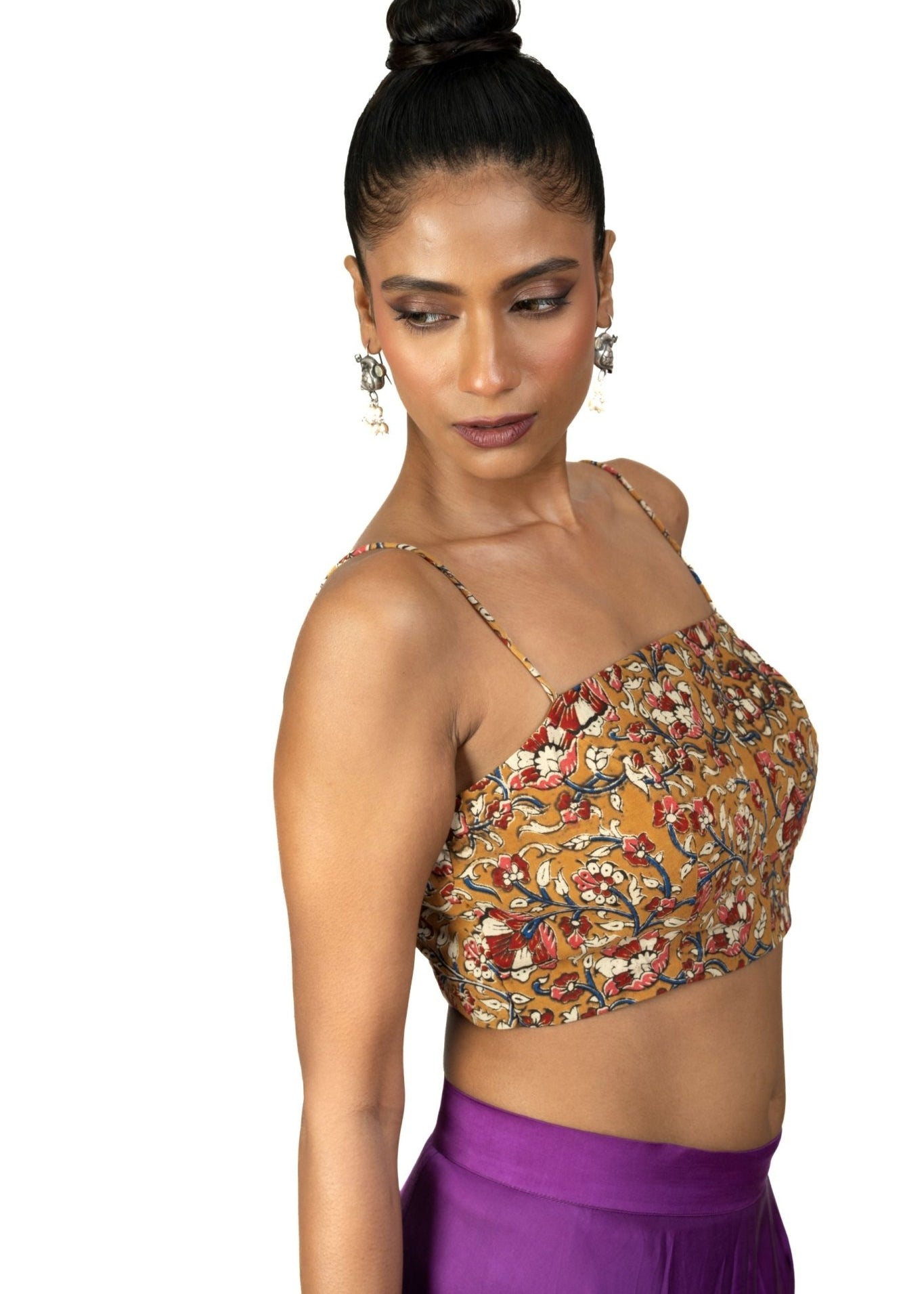 Multicolor Cotton Spaghetti Blouse With Back Closer - Anvi Couture