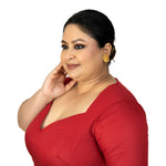 Maroon Plus Size Queen Anne Saree Blouse with Elbow Sleeves - image 2