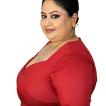 Maroon Plus Size Queen Anne Saree Blouse with Elbow Sleeves - image 3