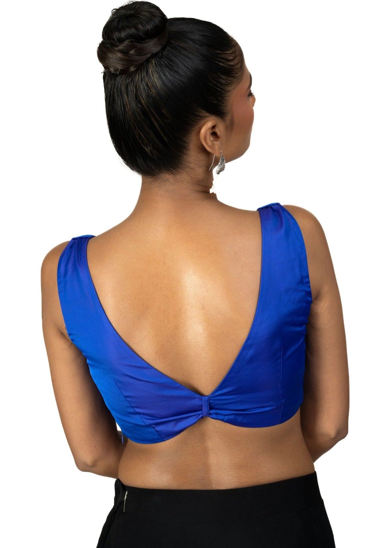 Blue Deep V neckline Sleeveless Saree Blouse - Anvi Couture