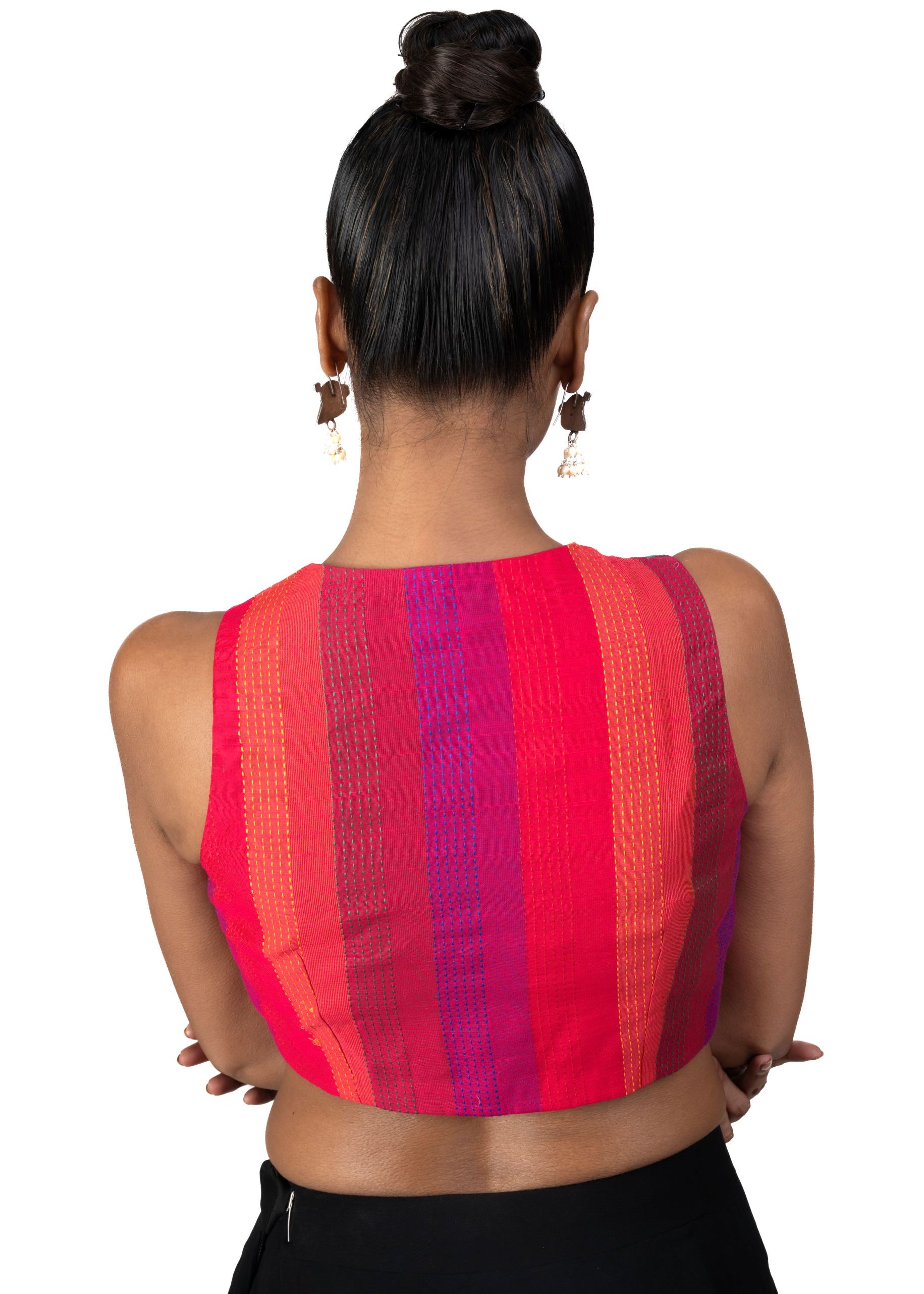 Green Multicolor Raw Silk Blouse With Close Neckline - image 4