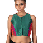 Green Multicolor Raw Silk Blouse With Close Neckline - image 1