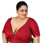Dark Red Plus Size Sweet Heart Neckline Elbow Sleeve Blouse - Anvi Couture