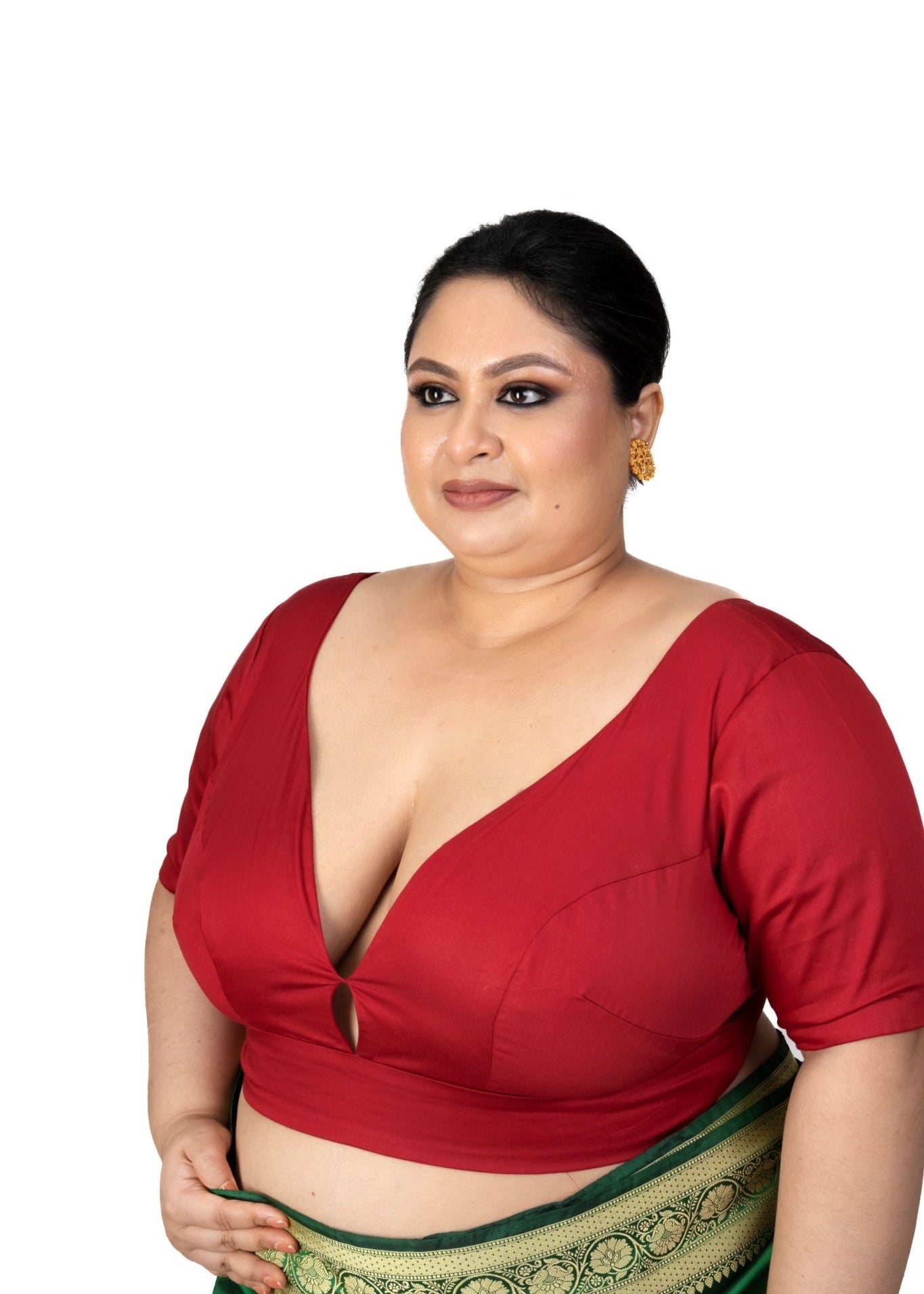 Dark Red Plus Size Sweet Heart Neckline Elbow Sleeve Blouse - Anvi Couture