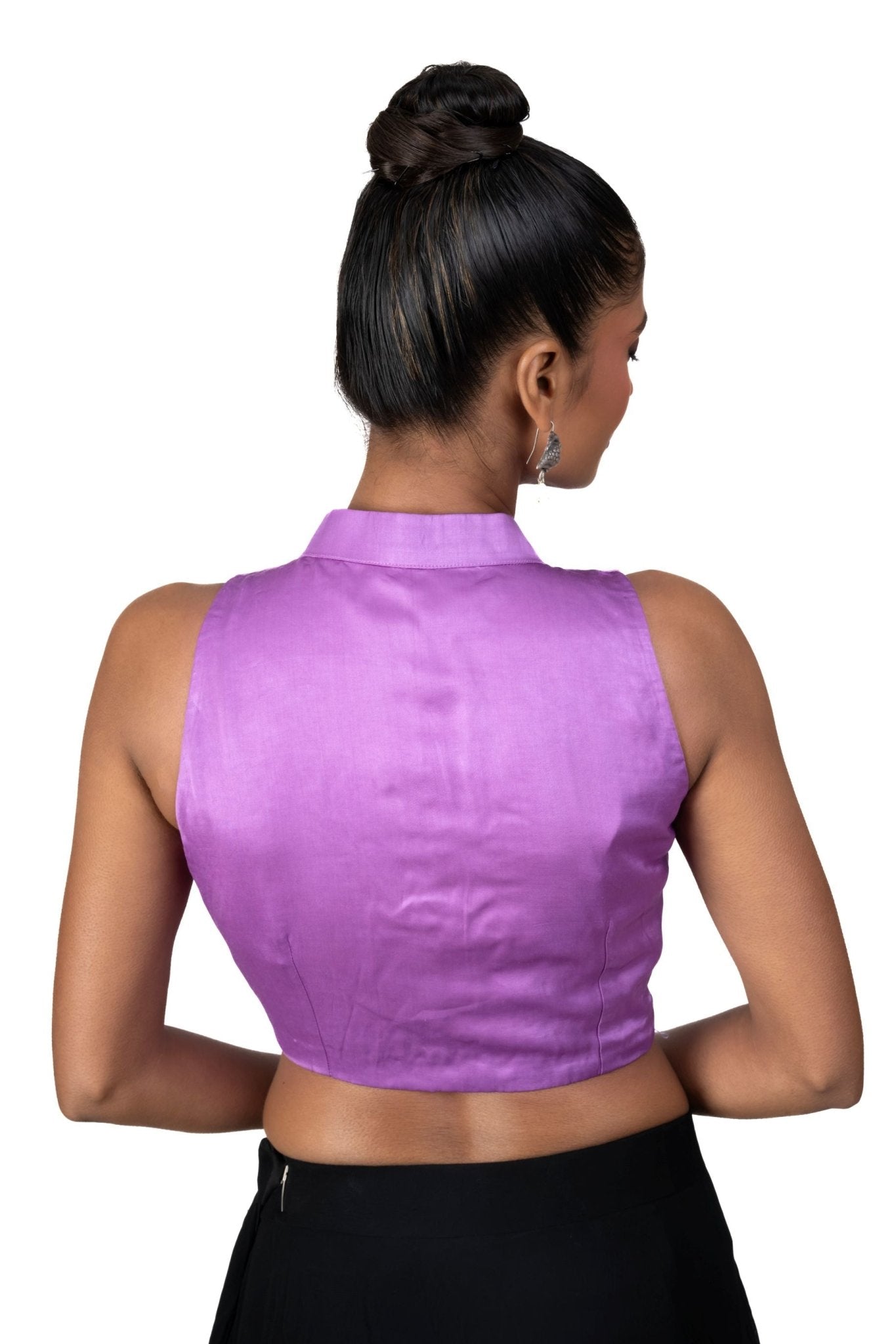 Purple High - Neck Front Closure Sleeveless Blouse - Anvi Couture